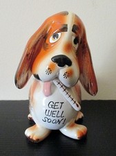 Maceta de perro vintage Rubens Japón "Get Well Soon" Basset Hound Beagle 400
