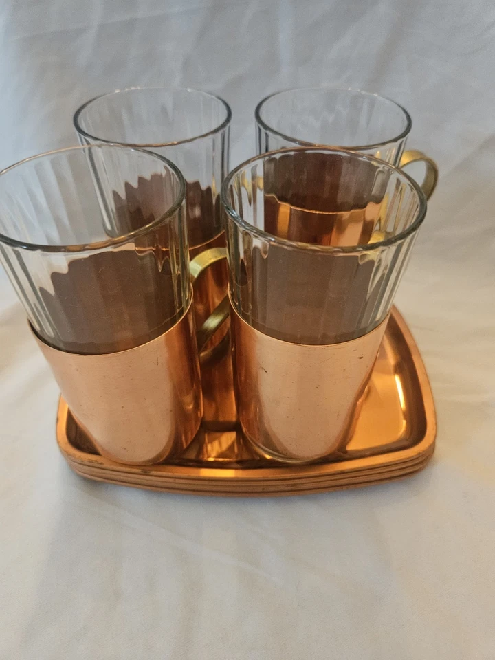 Juego de 4 té turco de cobre con bandeja extra y 4 tazas Foto 3 de 4