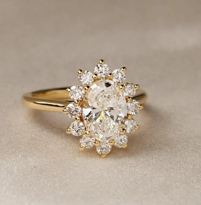 2.20 CTW Oval Cut Moissanite Halo Wedding Ring 14K Yellow Gold Plated