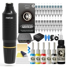 Wireless Tattoo Kit Complete Rotary Pen Machine 1200mAh Power Adjustable Stroke