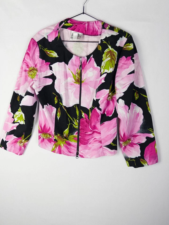 De Colección Joseph Ribkoff Chaqueta Mujer 12 Cremallera Completa Floral Obra de Arte Almohadilla para el Hombro Foto 3 de 4
