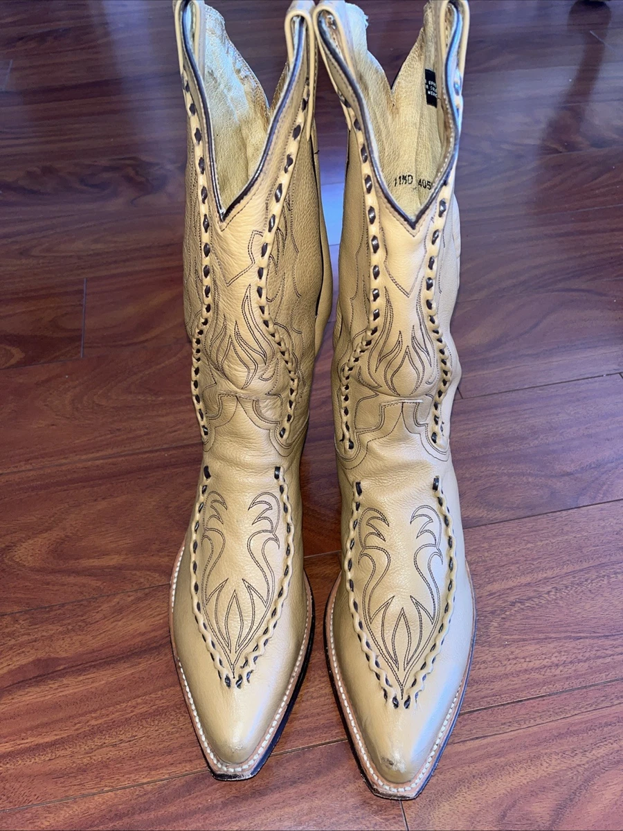 Vintage Dan Post Boots Beige Leather Cowboy Pointed Toe 6557 Mens 10 1/2 B Dan Post Western Men main image 2