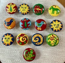 Colorful Hand painted Folk Art Wooden Pulls, 13, 2 Inches