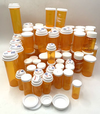 Lot of 70 Empty Amber Medicine Pharmacy Prescription Pill Bottles
