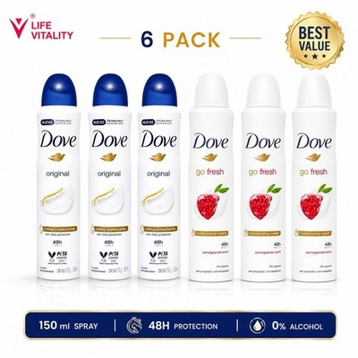 Dove Original & Go Fresh Spray Deodorant 6 Pack 48H Protection 150ml/each