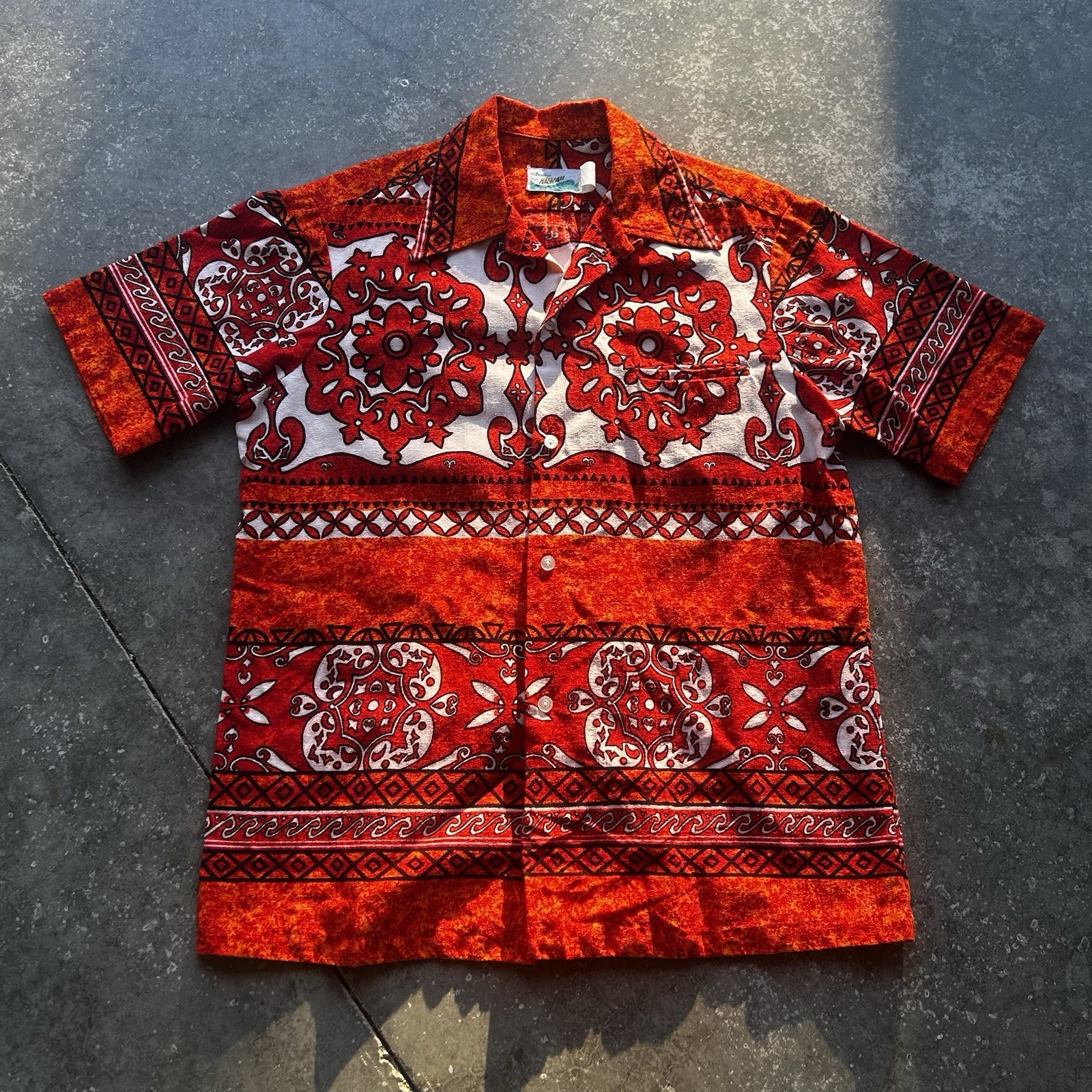 Vintage Hawaiian Penney's 60s/70s Size Large Orange Pattern 100% Cotton