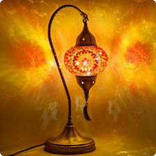 Turkish Moroccan Mosaic Table Lamp w/ Bronze Base LED Bulb, 3 Color Options 19"H