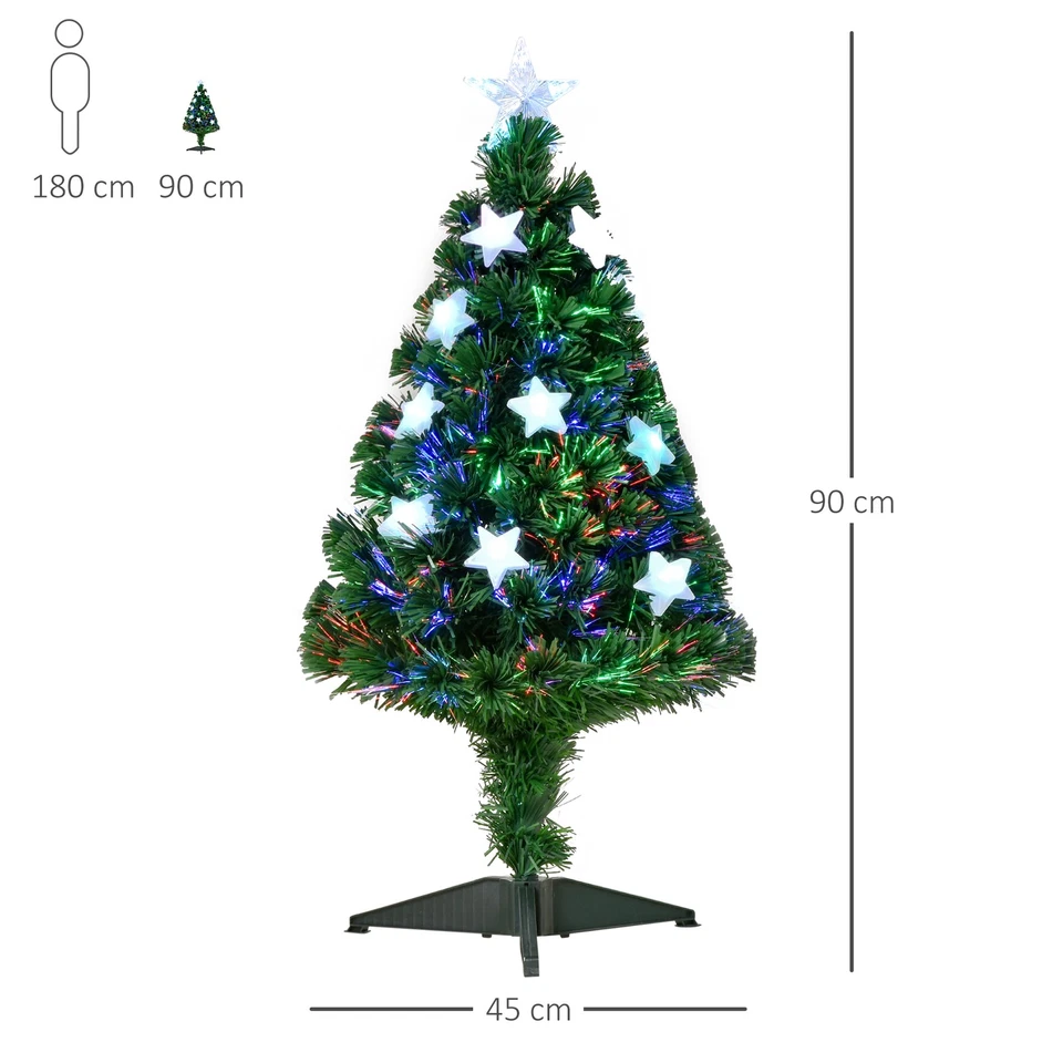 HOMCOM Albero di Natale a Fibre Ottiche 90cm con 12 Luci LED di 3 Colori - Immagine 4 di 4