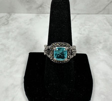 Sterling Silver Cocktail Ring with Sky Blue Square CZ - Size 7.75