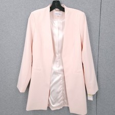 Calvin Klein Open Front Long Sleeve Shoulder Pads Lined Pink Blazer Suit Women 4