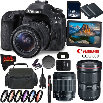 Canon EOS 80D DSLR Camera + 18-55mm Lens + Canon EF f/2.8L III USM Lens + 128GB