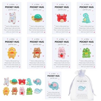  10 Sets Little Pocket Hug Bulk, Resin Animal Pocket Hug Token with 