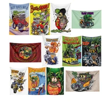 Rat Fink Hot Rod Race Garage Flag Banner Wall Hanging Tapestry + Brass Grommets