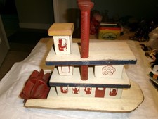 Antique Folk Art Wooden Paddle Wheeler Boat 14" Long & 11" Tall