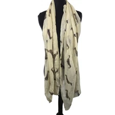 Dachshurd Sausage Weiner Dog Print Beach Shawl Coverup Beige Brown Oversize