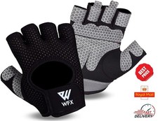 "Weight Lifting Gym Gloves Leather Double Straps Training Workout Fitness WFX,,