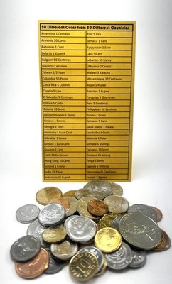 Unique Set of 50 Diverse Coins from 50 Different Countries