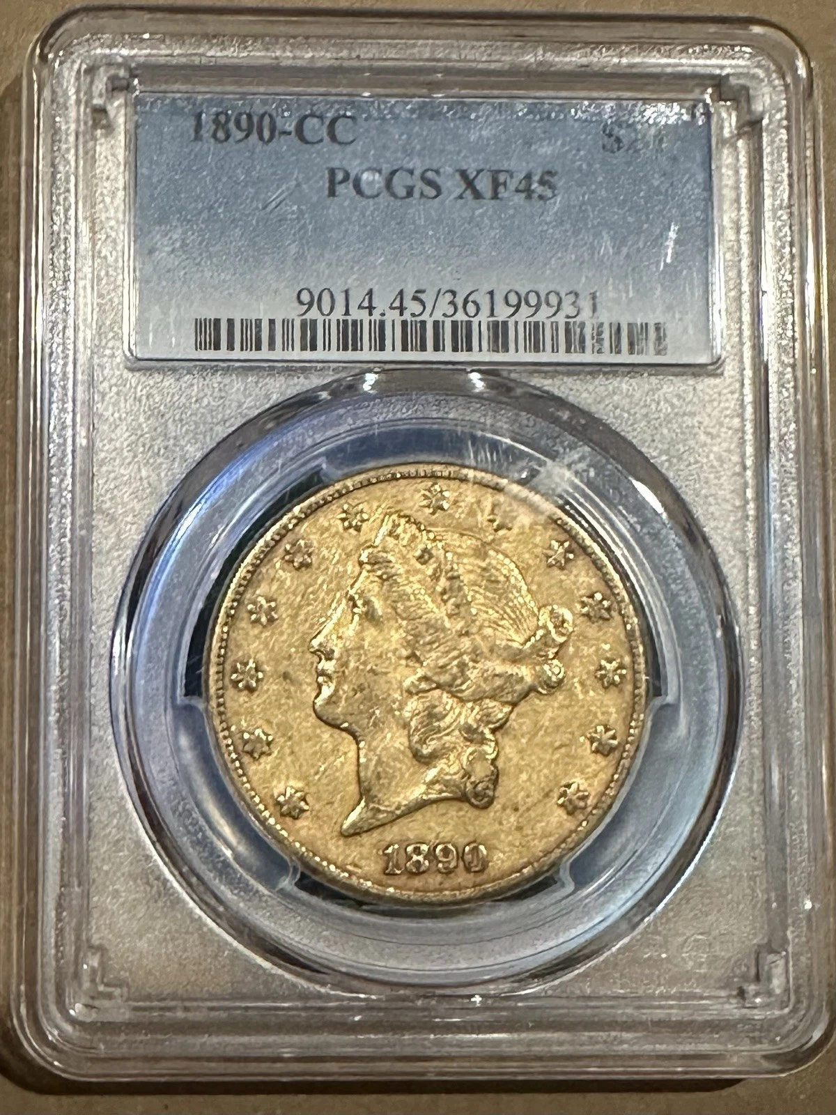 1890-CC $20 Liberty Head Gold Double Eagle Carson City PCGS XF45