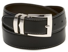 Reversible Belt Wide BLACK / Brown with White Stitching Silver-Tone Buckle