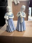 A.A. Importing Co. Porcelain Girl Figurines w/ Cats Set of 2 Blue/White Japan — photo 3