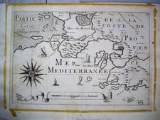 Carte Marine ancienne de Marseille De Fer 1690. Mer Méditérannée