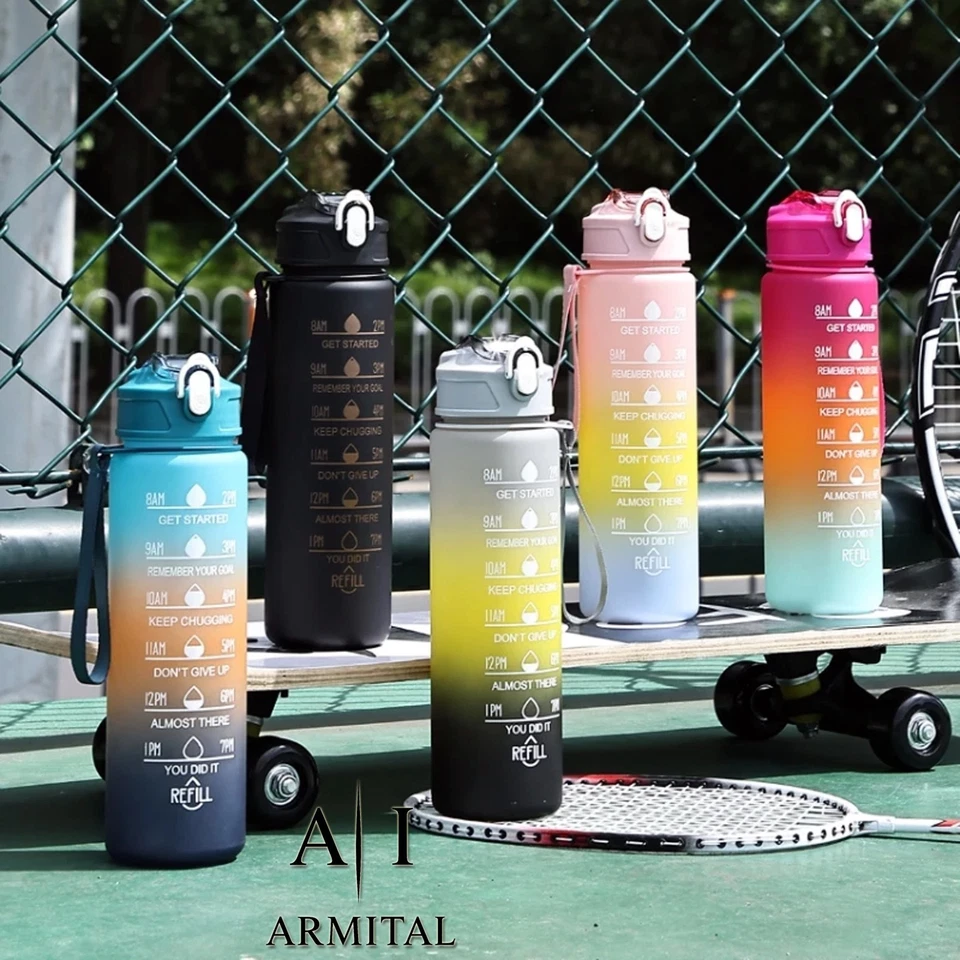 Borraccia Sportiva 800ML con Cannuccia e Indicatore Orario | Acqua Motivazionale - Immagine 2 di 4