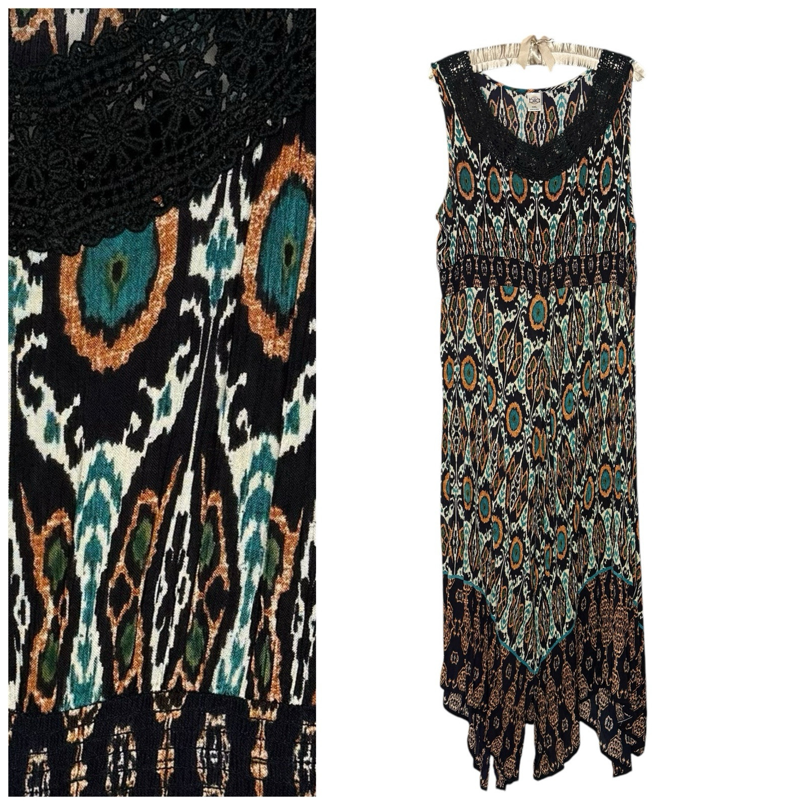 Bila Maxi Dress XXL Asymmetrical Flowy Crochet Boho Hippie 2XL-image