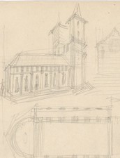 Willi Schmid Art Déco Entwurf Architektur Kirche Münchener Secession Zeichnung