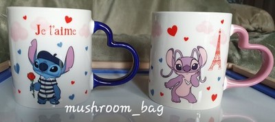 Disney - Stitch -  J T AIME  - Stitch & Angel Pair Of Ceramic Mugs