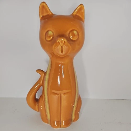 Vintage MCM Hull Pottery #809 Large Sitting Cat Vase In Orange & Yellow