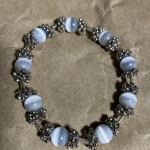 Gray Cat’s Eye Glass Beads & Silver Tone Spacers