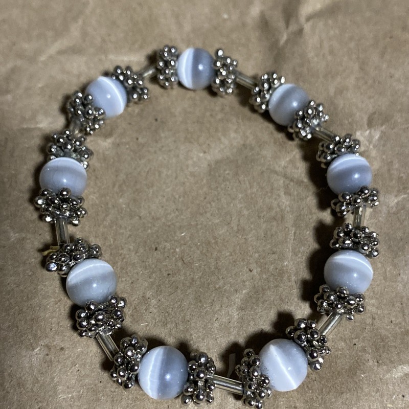 Gray Cat’s Eye Glass Beads & Silver Tone Spacers