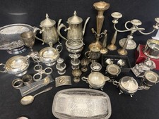 mixed silver plated EPSN bowls candlesticks jugs spoons 7.5kg T8003