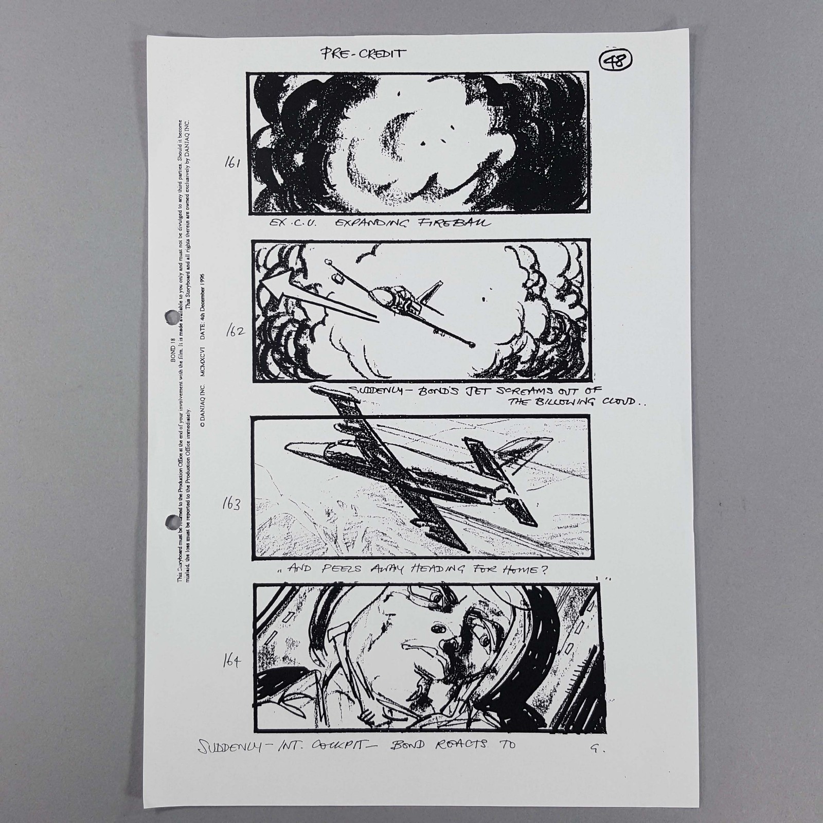 James Bond TND Storyboard MiG Escape Fireball Pre-Credit Sequence COA