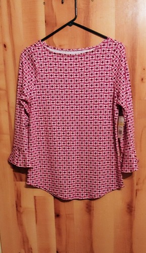 Womens Kim Rogers M T-shirt Top Long Sleeves Red White - Picture 2 of 6