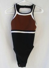 JAG Vtg 1980s Swimsuit Low Scoop Back Bathing Suit Colorblock Black Brown White