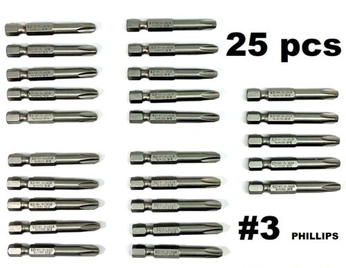 Pack de 25 embouts de tournevis EasyPower #3 Power Bit 2" Phillips 1/4" tige hexagonale RM - Photo 1/5