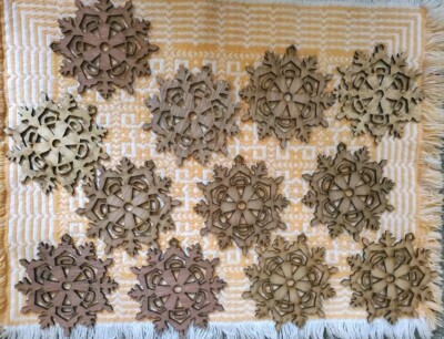 12 Snowflake Ornaments~~Laser Cut~~Wood~~Rustic~~Unfinished~~USA made