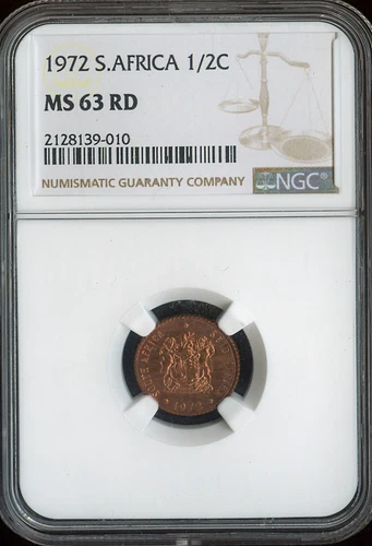 1972 South Africa Half Cent 1/2C NGC MS63 RD Quality