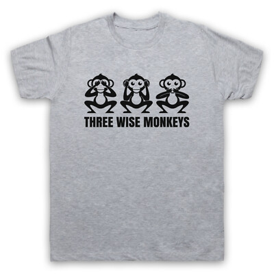 THREE WISE MONKEYS FABLE TALE SEE HEAR SPEAK NO EVIL HERREN & DAMEN T-SHIRT