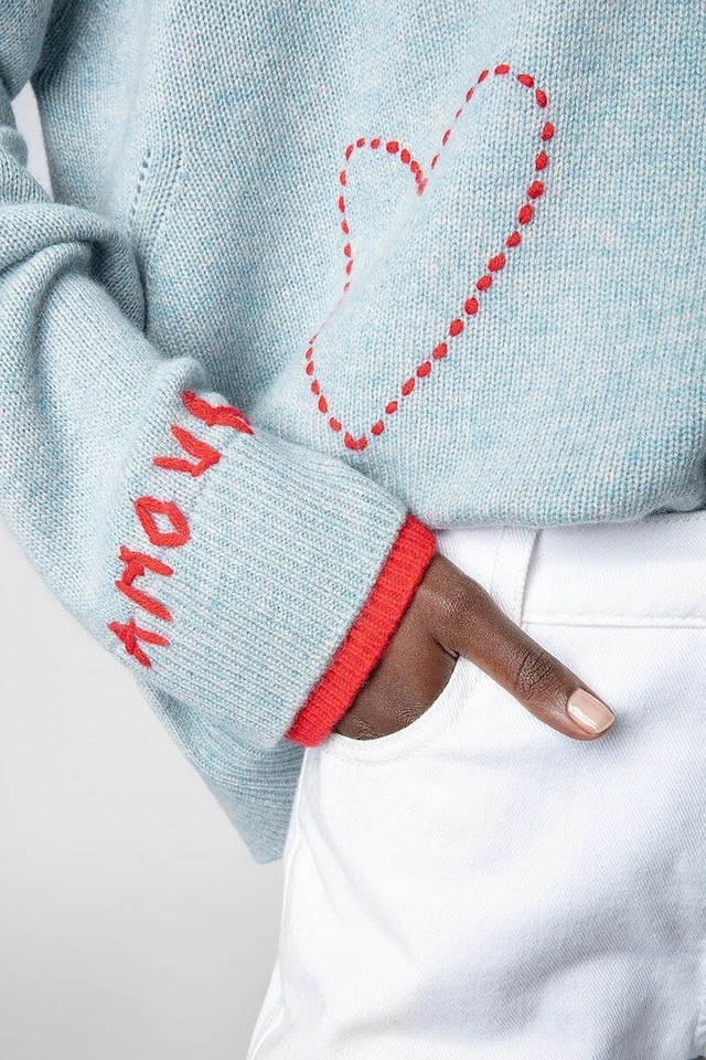 Women Zadig & Voltaire Love Embroidery 100% Cashmere Wool Knitted Sweater S M L - Image 4 of 4