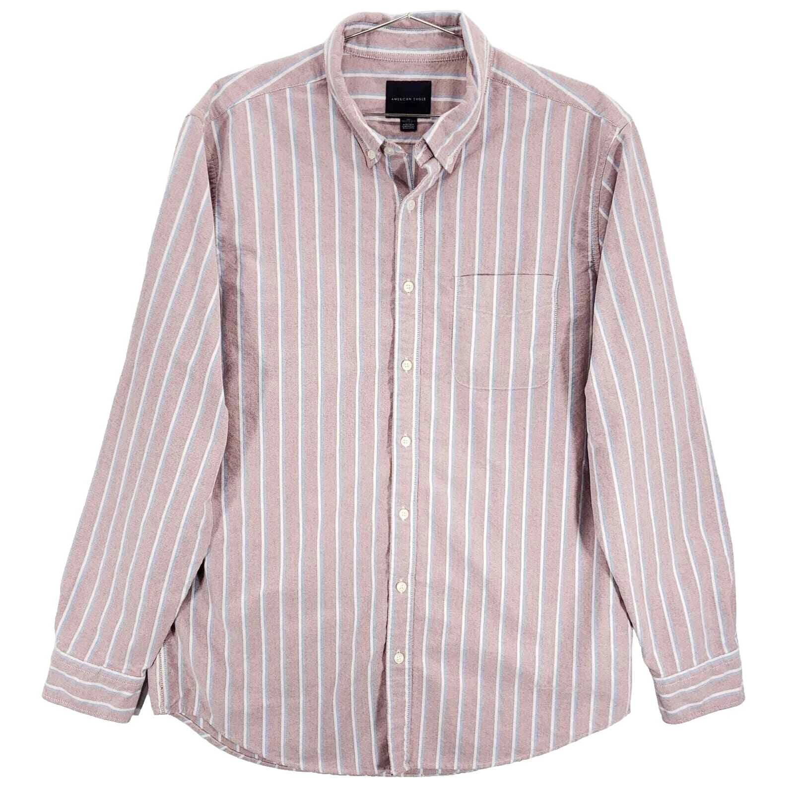 American Eagle Outfitters Long Sleeve Striped Big & Tall Casual Button-Down Shirts for Men