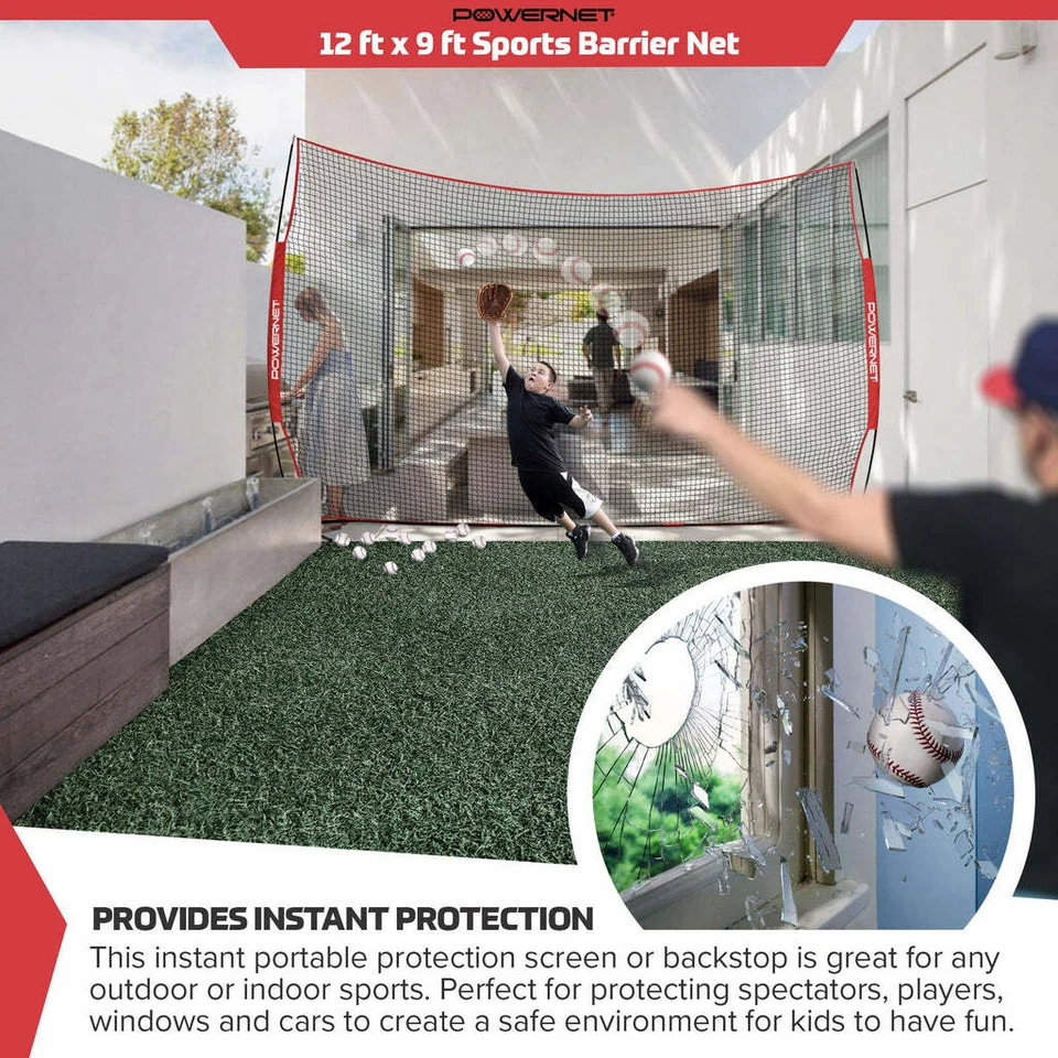 PowerNet 12x9 Ft Sports Barrier Net for Player & Property Protection (1021-RB) - Image 2 of 4