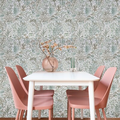 Embossed botanical green tan off white Textured floral branches wallpaper rolls