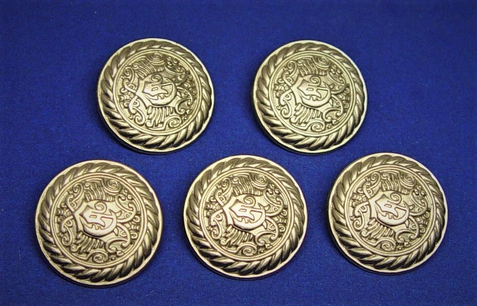 CLASSIQUES ENTIER  REPLACEMENT BUTTONS 5 SILVER TONE METAL JACKET GOOD USED COND - Image 4 of 4