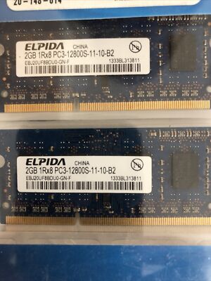 Qty 2 Elpida 2GB SO-DIMM 1600 MHz PC3-12800 DDR3 Memory (EBJ20UF8BDU0-GN-F)