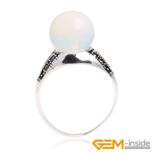 Fashion Gemstone Bead Rings Tibetan Silver Marcasite Jewelry Gift 12mm Christmas - Picture 50 of 60