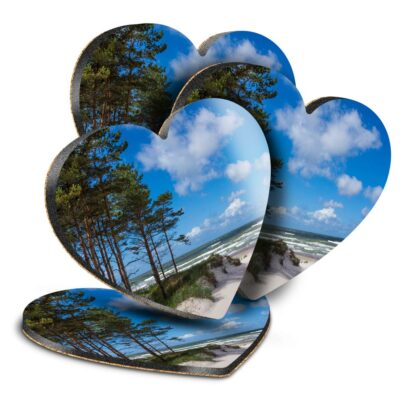 4x Herz MDF Untersetzer - Ostseeküste Lettland Strand #21182