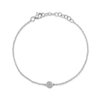 14K Weißgold Diamant Kreis Armband Pavé Set Natur Rund 0,05 ct Verstellbar
