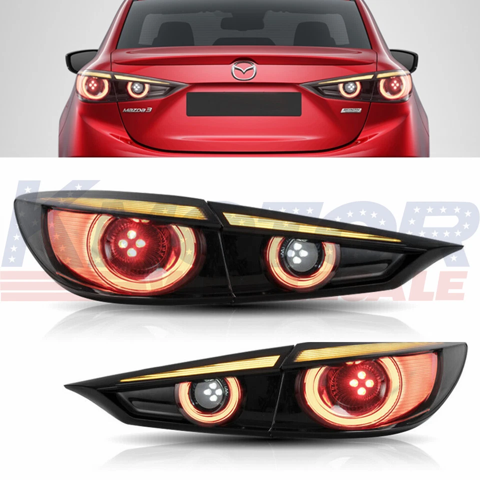 Светодиодные задние фонари дымчатые левый правый комплект последовательно подходят для седана Mazda 3 2014-2018 - Изображение 2 из 4